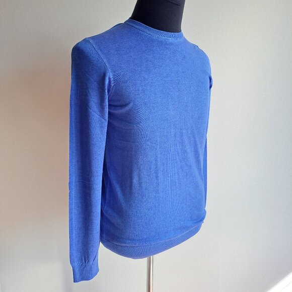 NWT Men's Patrick Assaraf 100% Cotton Crew Neck Blue Pullover Sweater Size S - Picture 2 of 14